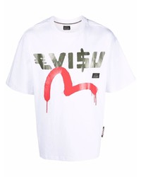 T-shirt à col rond imprimé blanc Evisu