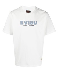 T-shirt à col rond imprimé blanc Evisu