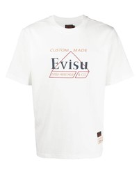 T-shirt à col rond imprimé blanc Evisu