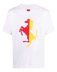 T-shirt à col rond imprimé blanc Ferrari