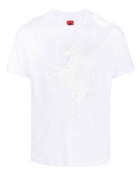 T-shirt à col rond imprimé blanc Ferrari