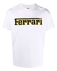 T-shirt à col rond imprimé blanc Ferrari