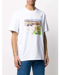 T-shirt à col rond imprimé blanc MSGM