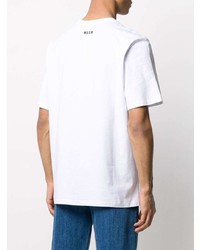 T-shirt à col rond imprimé blanc MSGM