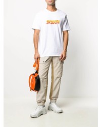 T-shirt à col rond imprimé blanc Stussy