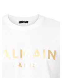 T-shirt à col rond imprimé blanc Balmain