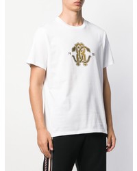 T-shirt à col rond imprimé blanc Roberto Cavalli