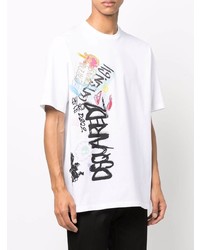 T-shirt à col rond imprimé blanc DSQUARED2