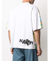 T-shirt à col rond imprimé blanc Marni