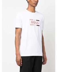 T-shirt à col rond imprimé blanc BOSS