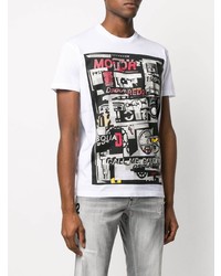 T-shirt à col rond imprimé blanc DSQUARED2