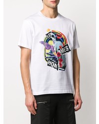 T-shirt à col rond imprimé blanc Les Hommes