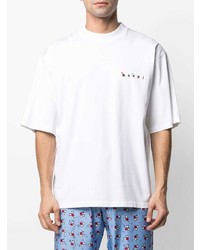 T-shirt à col rond imprimé blanc Marni