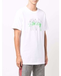 T-shirt à col rond imprimé blanc Stussy