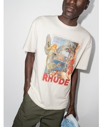 T-shirt à col rond imprimé blanc Rhude