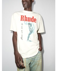 T-shirt à col rond imprimé blanc Rhude