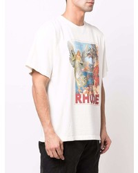 T-shirt à col rond imprimé blanc Rhude