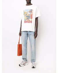 T-shirt à col rond imprimé blanc Rhude