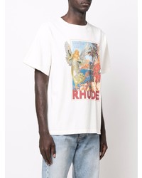 T-shirt à col rond imprimé blanc Rhude