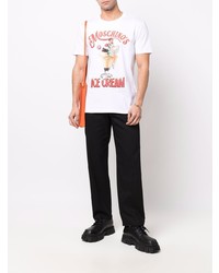 T-shirt à col rond imprimé blanc Moschino