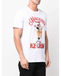 T-shirt à col rond imprimé blanc Moschino