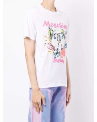 T-shirt à col rond imprimé blanc Moschino