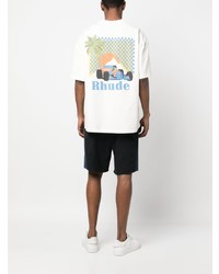 T-shirt à col rond imprimé blanc Rhude