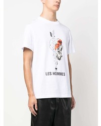 T-shirt à col rond imprimé blanc Les Hommes