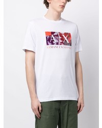 T-shirt à col rond imprimé blanc Armani Exchange