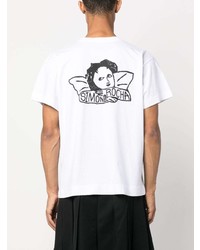 T-shirt à col rond imprimé blanc Simone Rocha