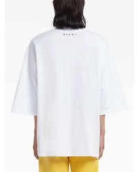 T-shirt à col rond imprimé blanc Marni