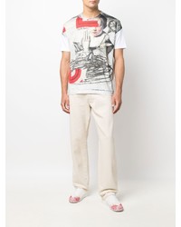 T-shirt à col rond imprimé blanc Junya Watanabe MAN