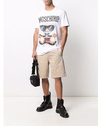 T-shirt à col rond imprimé blanc Moschino