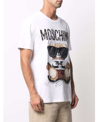 T-shirt à col rond imprimé blanc Moschino