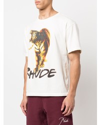 T-shirt à col rond imprimé blanc Rhude