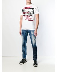 T-shirt à col rond imprimé blanc DSQUARED2