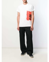 T-shirt à col rond imprimé blanc Helmut Lang