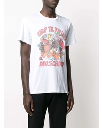 T-shirt à col rond imprimé blanc Moschino