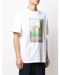 T-shirt à col rond imprimé blanc Aries