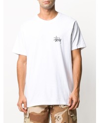 T-shirt à col rond imprimé blanc Stussy