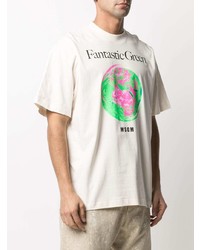 T-shirt à col rond imprimé blanc MSGM