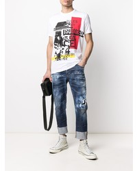 T-shirt à col rond imprimé blanc DSQUARED2