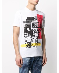 T-shirt à col rond imprimé blanc DSQUARED2