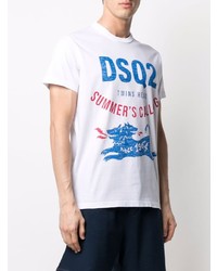 T-shirt à col rond imprimé blanc DSQUARED2