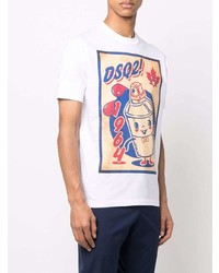 T-shirt à col rond imprimé blanc DSQUARED2