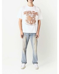 T-shirt à col rond imprimé blanc Rhude