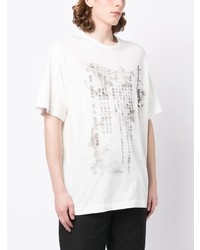 T-shirt à col rond imprimé blanc Yohji Yamamoto