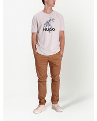 T-shirt à col rond imprimé blanc Hugo