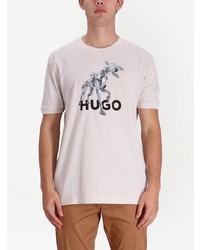 T-shirt à col rond imprimé blanc Hugo