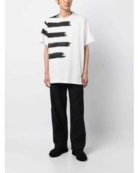 T-shirt à col rond imprimé blanc Yohji Yamamoto